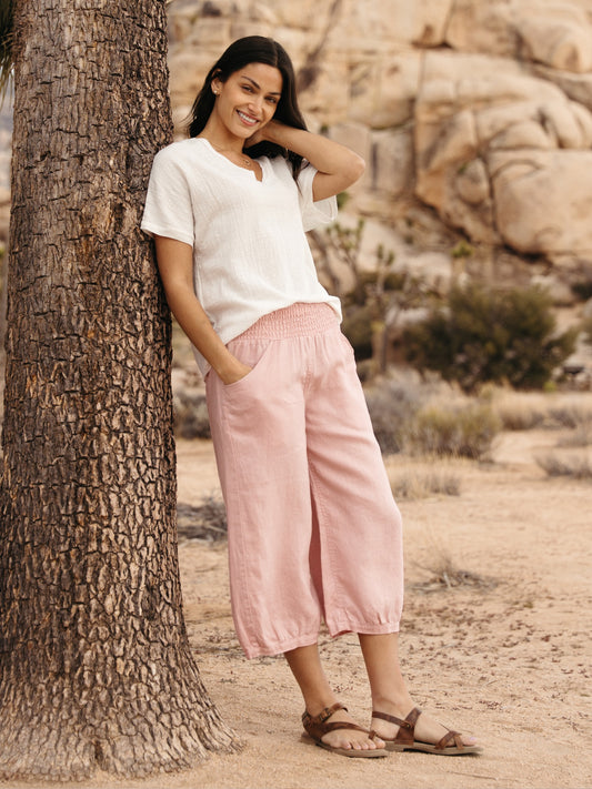 Marrakech French Linen Cropped Trousers Dusty Pink