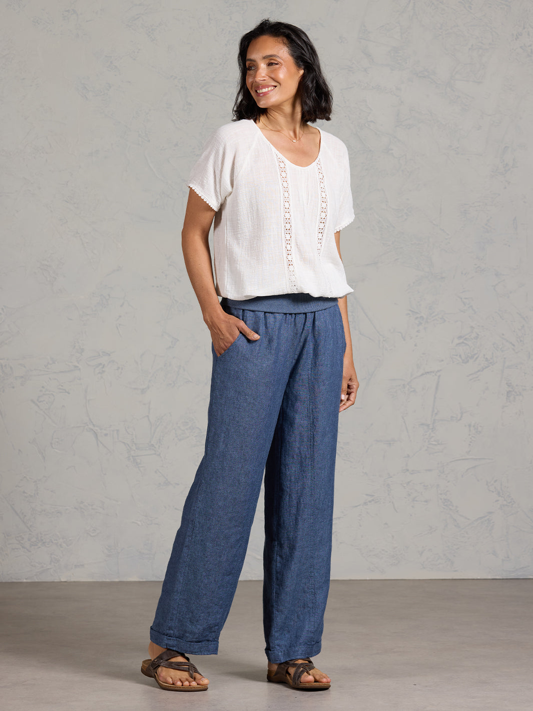 Goa French Linen Trousers Pacific Blue