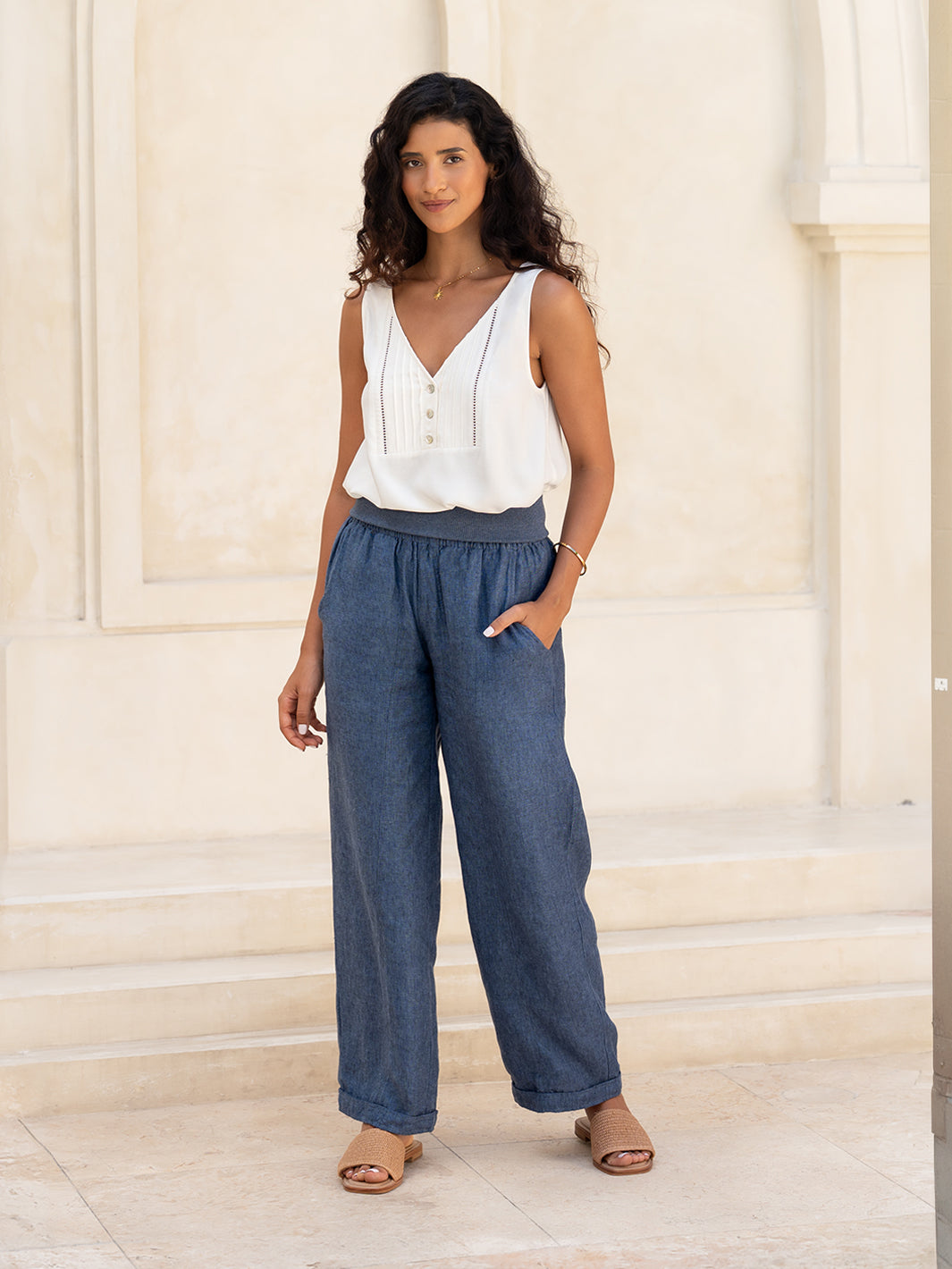 Goa French Linen Trousers Pacific Blue