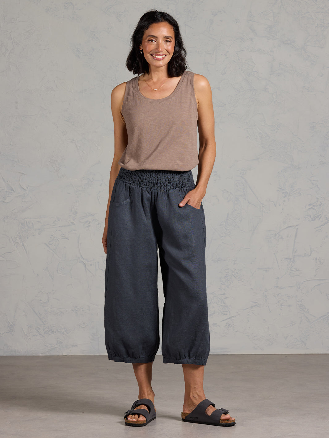 Marrakech French Linen Cropped Trousers Charcoal