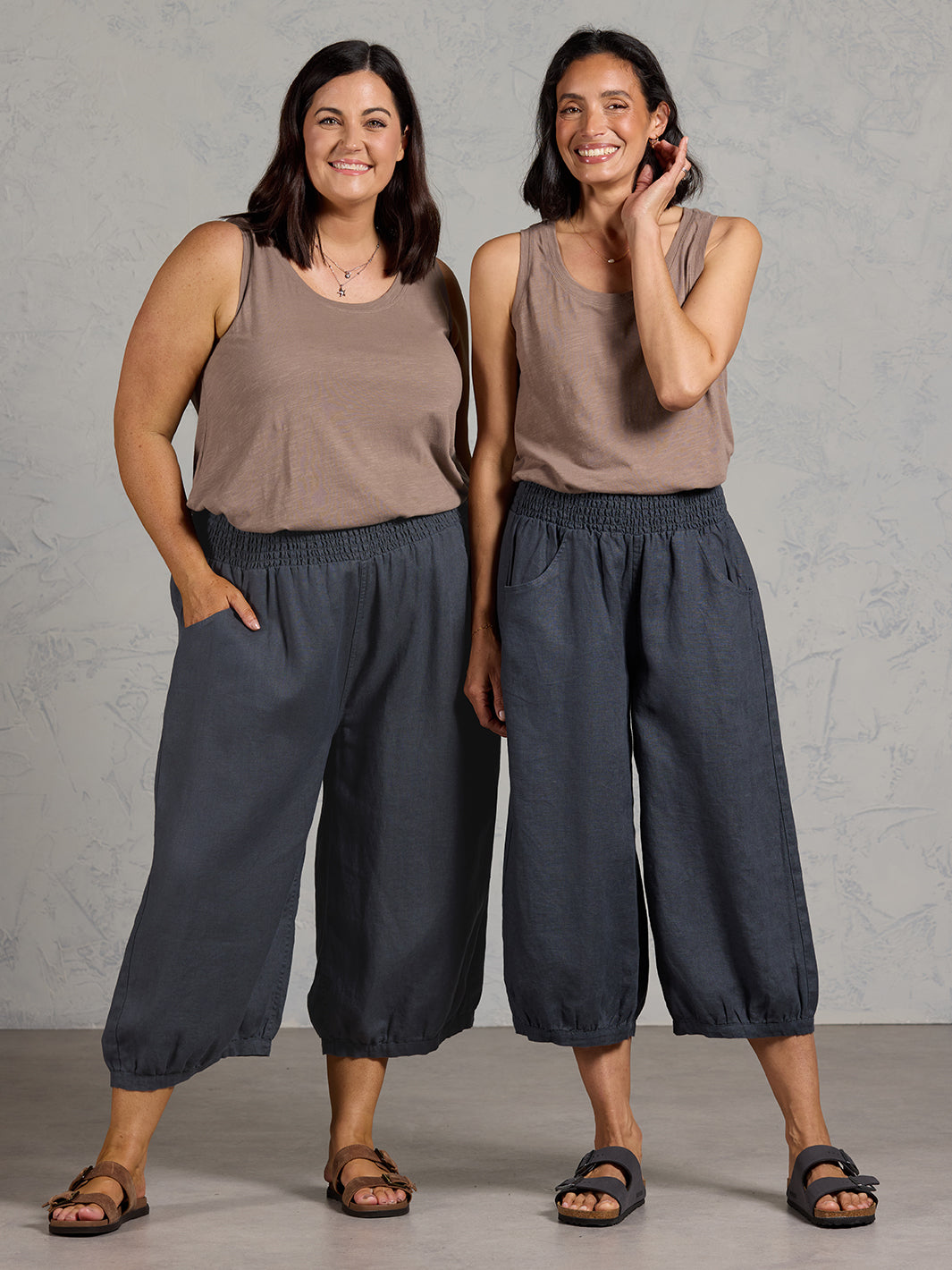 Marrakech French Linen Cropped Trousers Charcoal