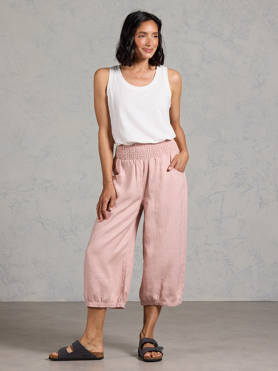 Marrakech French Linen Cropped Trousers Dusty Pink