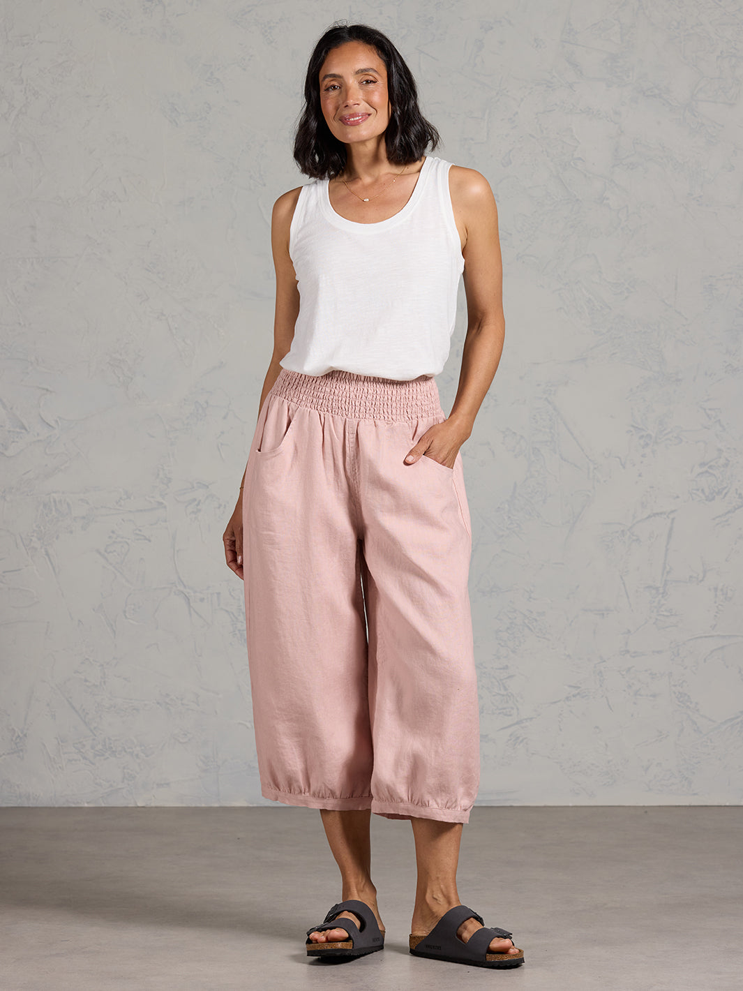 Marrakech French Linen Cropped Trousers Dusty Pink