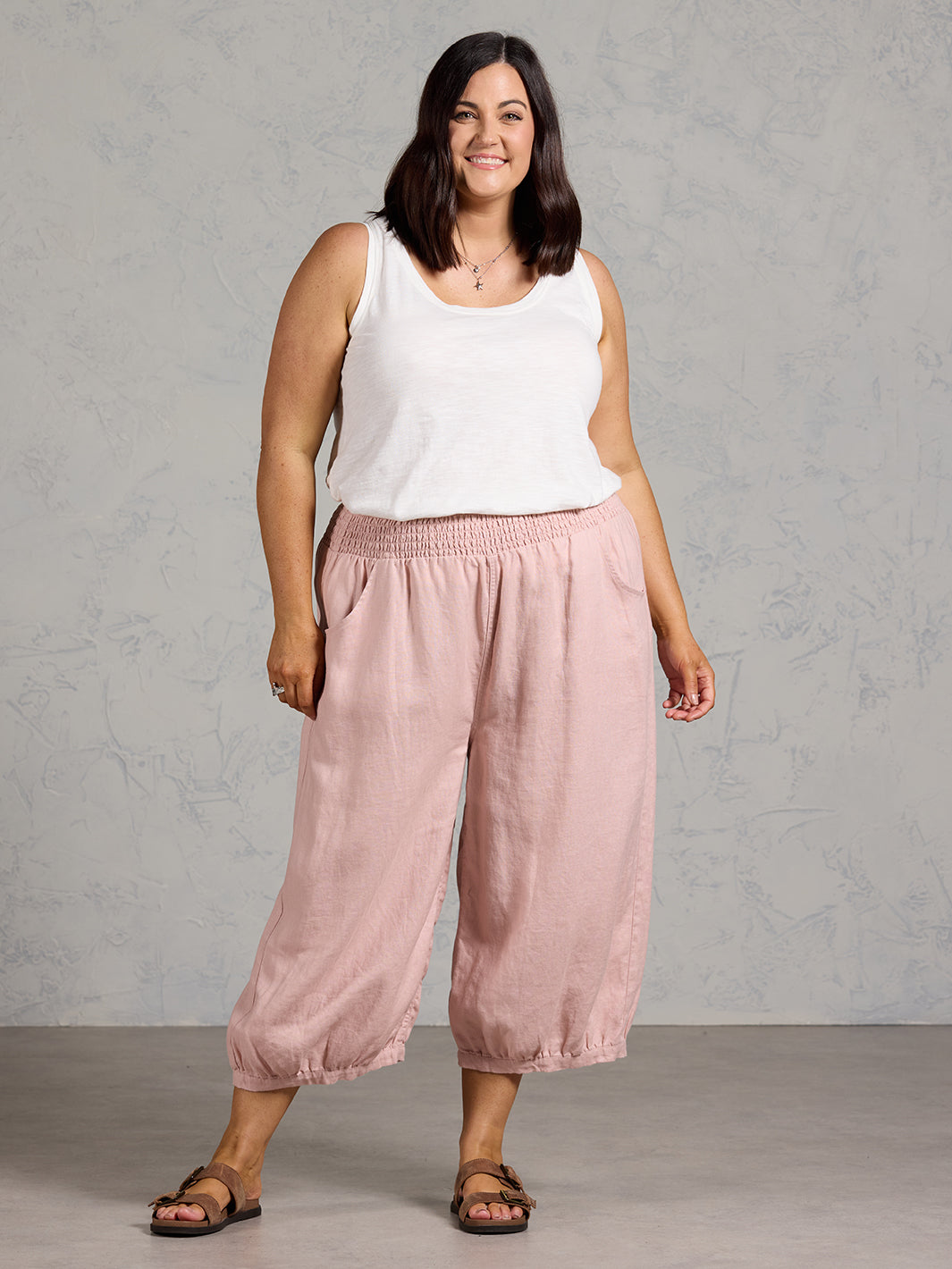 Marrakech French Linen Cropped Trousers Dusty Pink