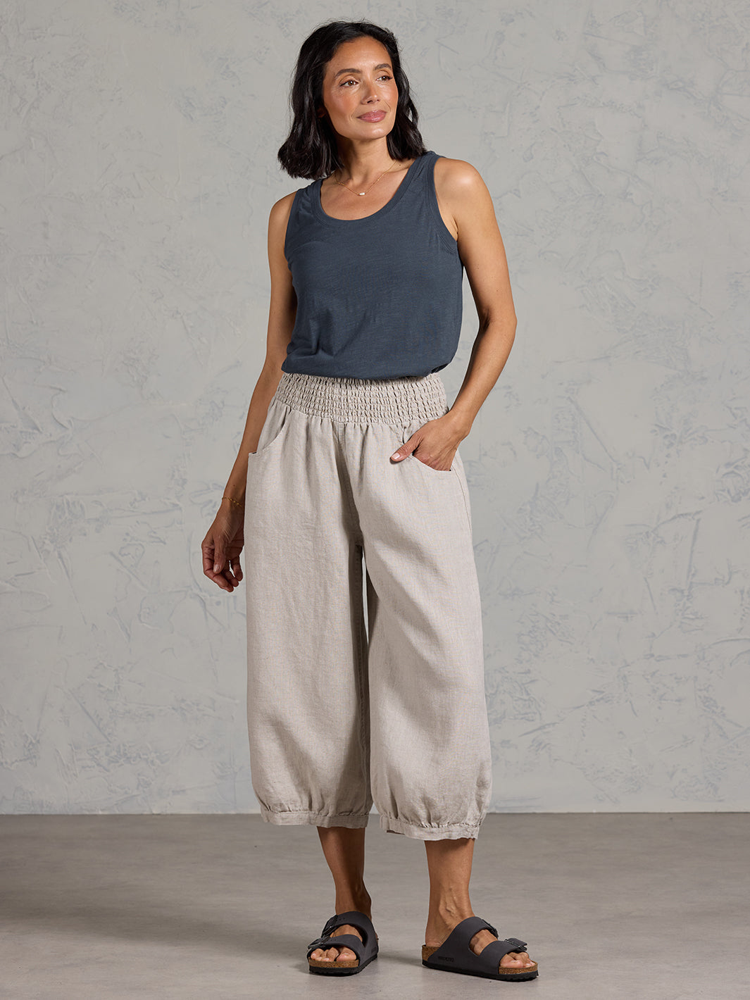 Marrakech French Linen Cropped Trousers Flax
