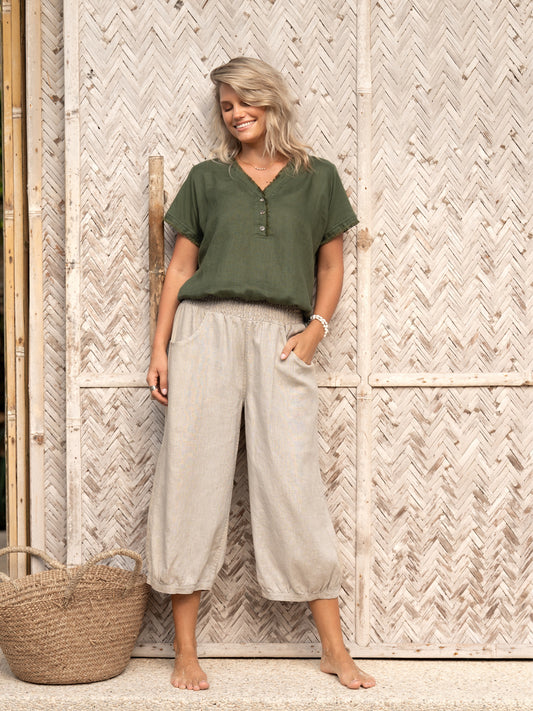 Marrakech French Linen Cropped Trousers Flax