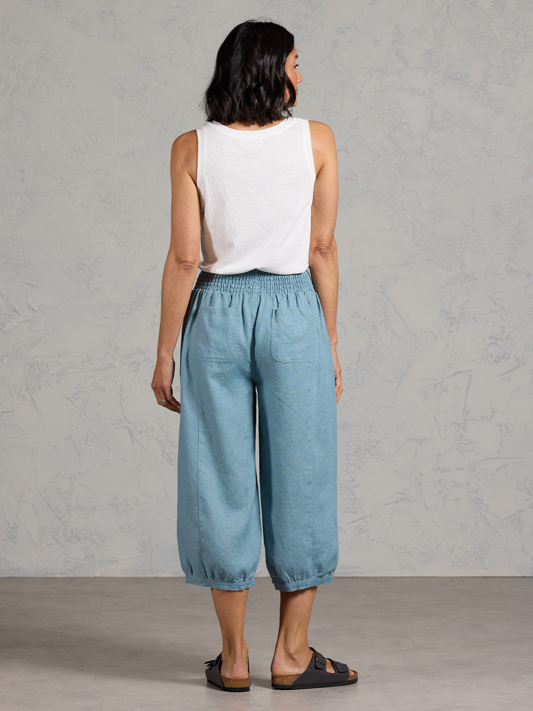 Marrakech French Linen Cropped Trousers Tahiti Blue