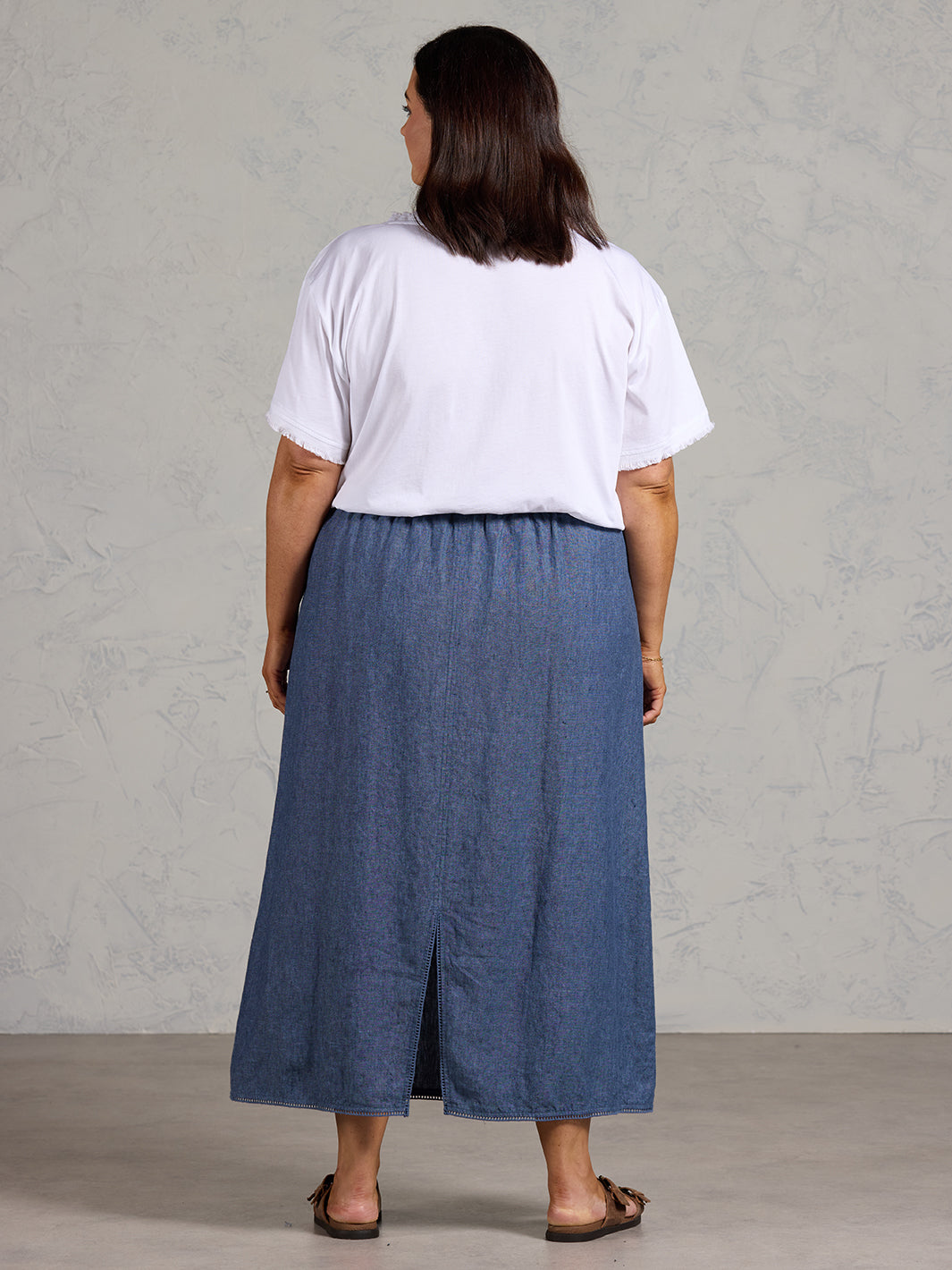 Rosa French Linen Skirt Pacific Blue