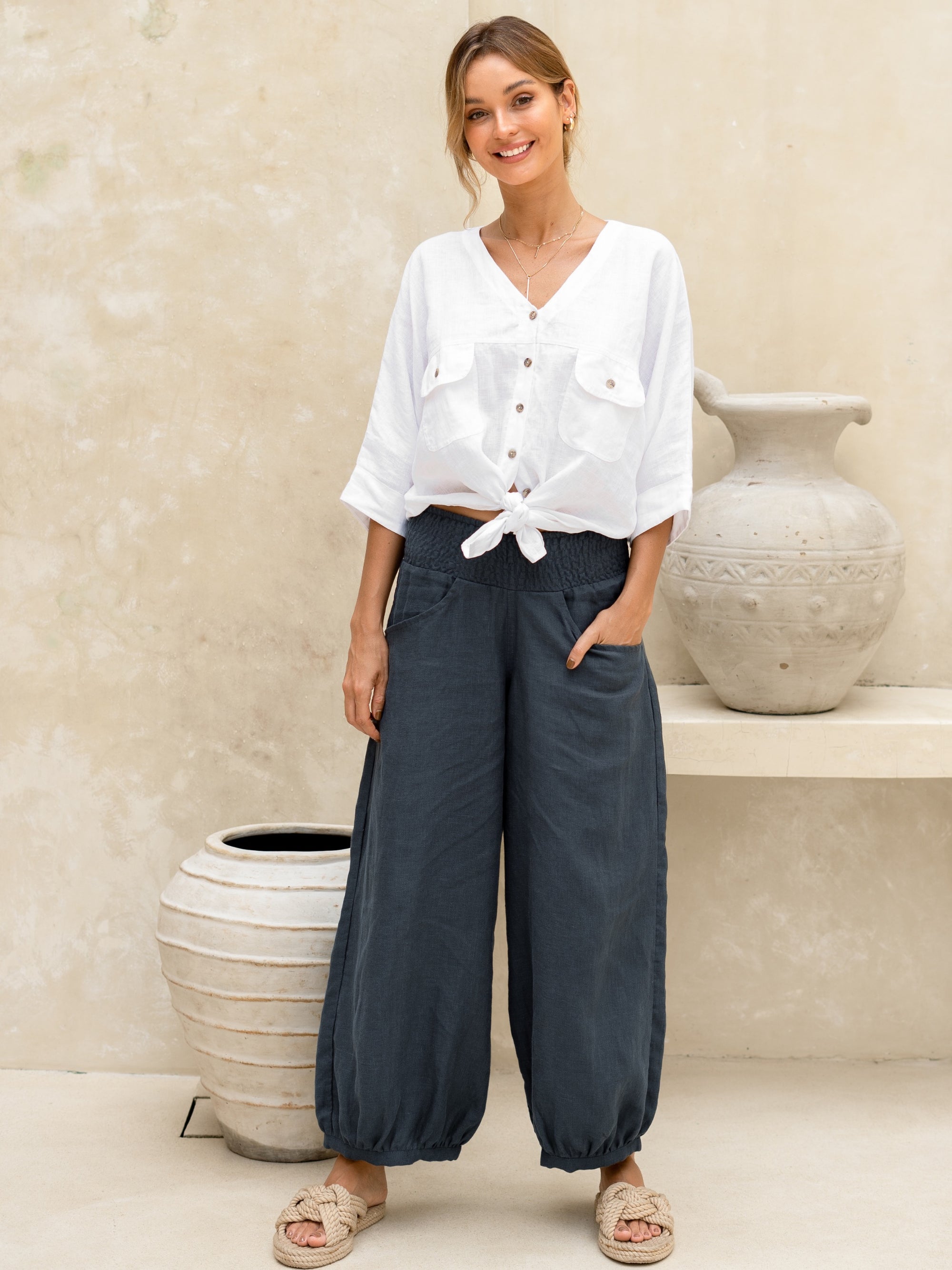 Sadhu French Linen Trousers Charcoal