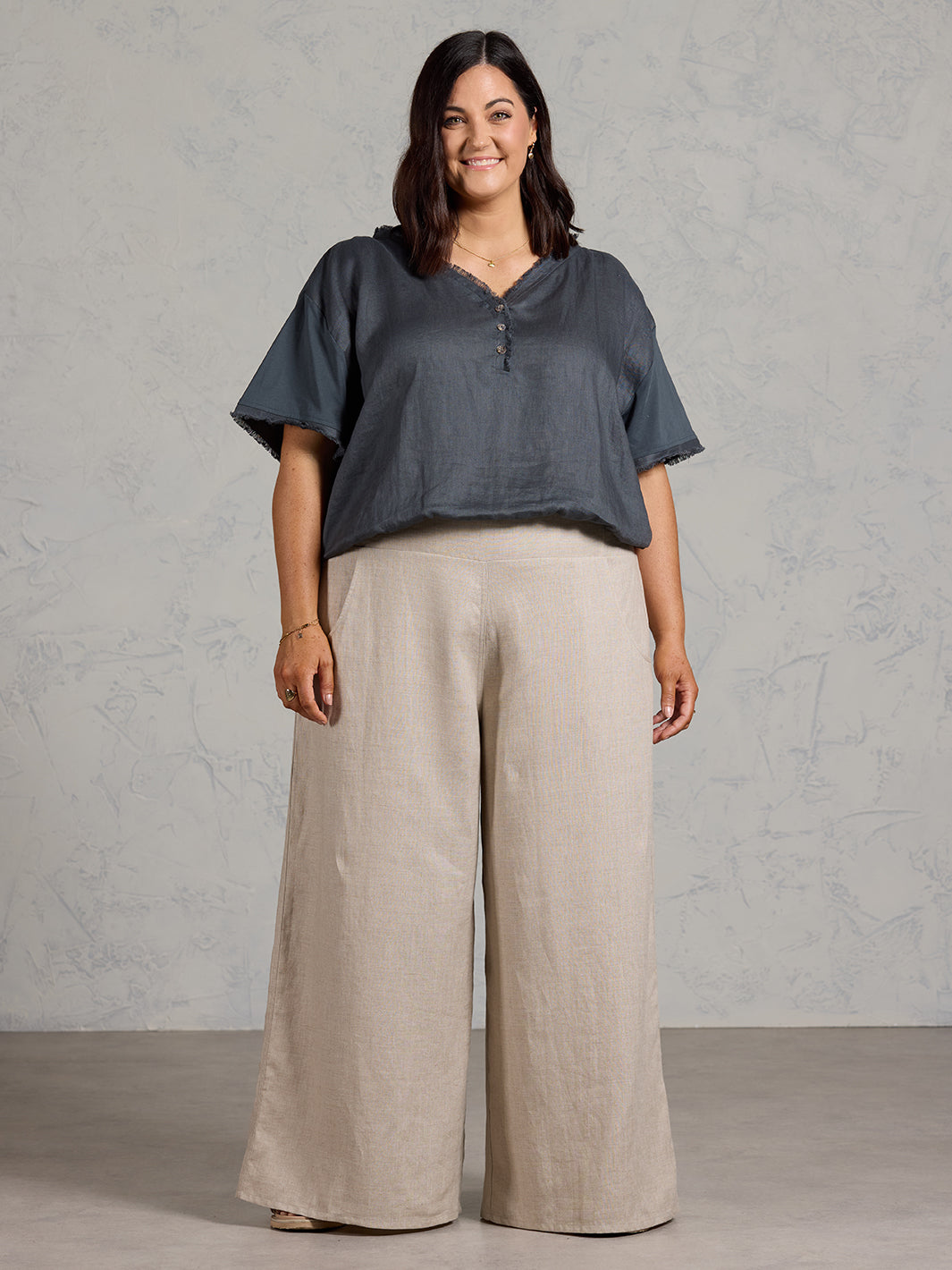 Vivre French Linen and Cotton Blouse Charcoal