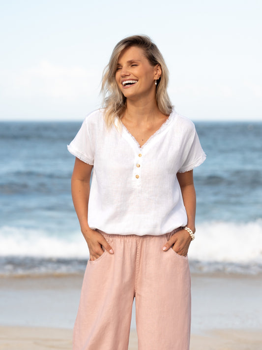 Vivre French Linen and Cotton Blouse White