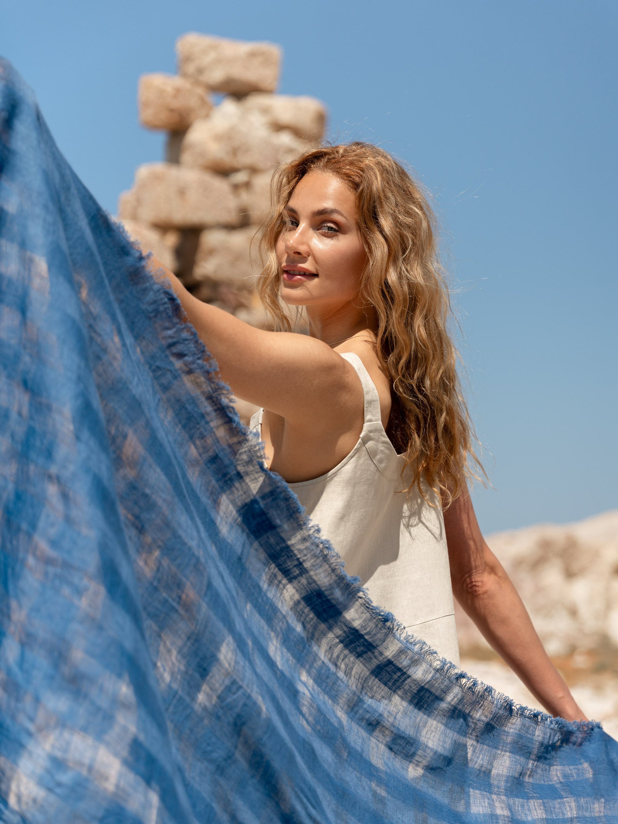 Sofi Linen Scarf Aegean Blue