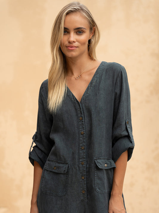 Mara Linen Jumpsuit Charcoal