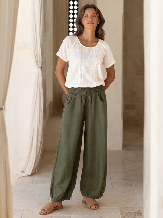 Sadhu French Linen Trousers Olive